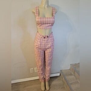 Plaid Pink Women's Jumpsuit